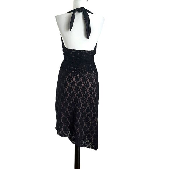 Vtg Wrapper Lace Asymmetrical Halter Dress XS Black Y2K Whimisgoth Fairy Grunge - Picture 3 of 13